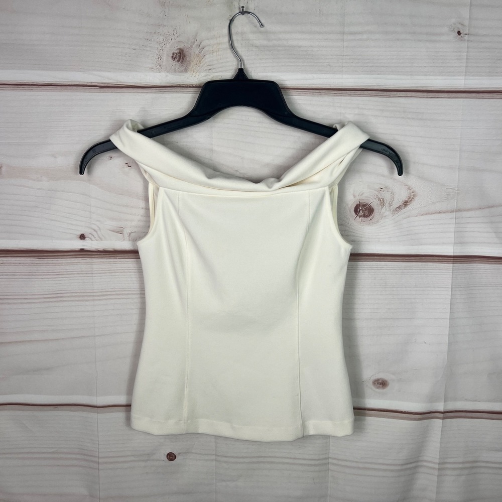 Club Monaco Top Womens XS White Off The Shoulder Blouse Sleeveless Stretch Crop